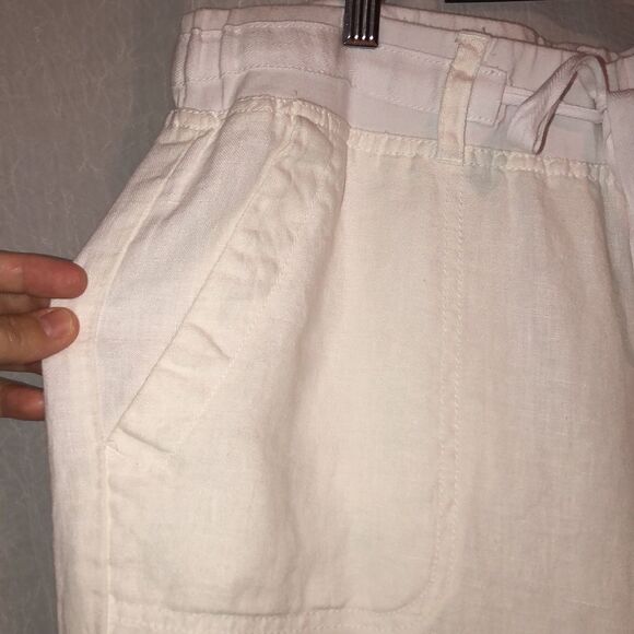 Tommy Hilfiger 10 White Linen Light Wide Leg Four Pocket Drawstring Pants - Picture 5 of 16